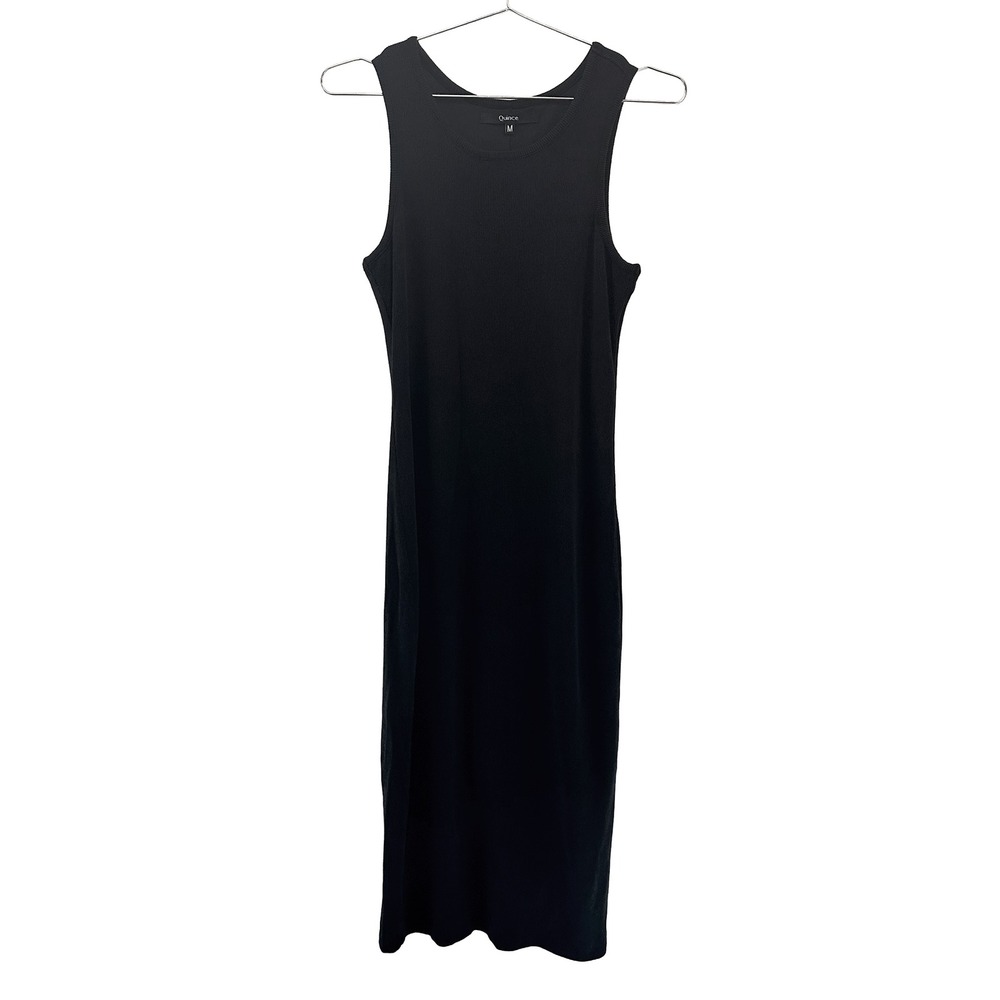QUINCE Lyocell Ribbed Knit Tank Midi Dress •‎ Medium • black • minimalist chic